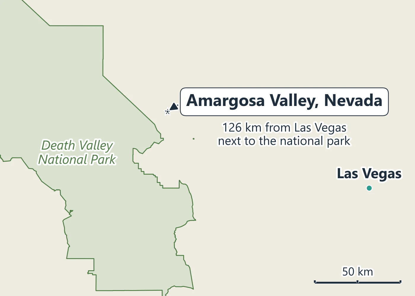 Map from Las Vegas to Amargosa Valley, Nevada, next to Death Valley National Park