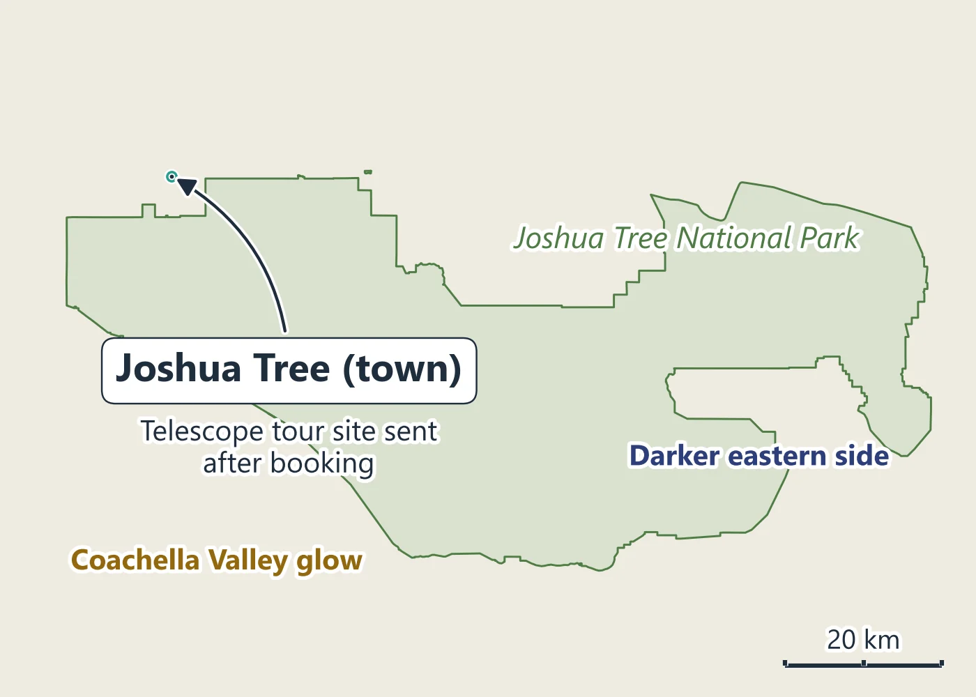 Map of Joshua Tree National Park with the town of Joshua Tree and the Coachella Valley
