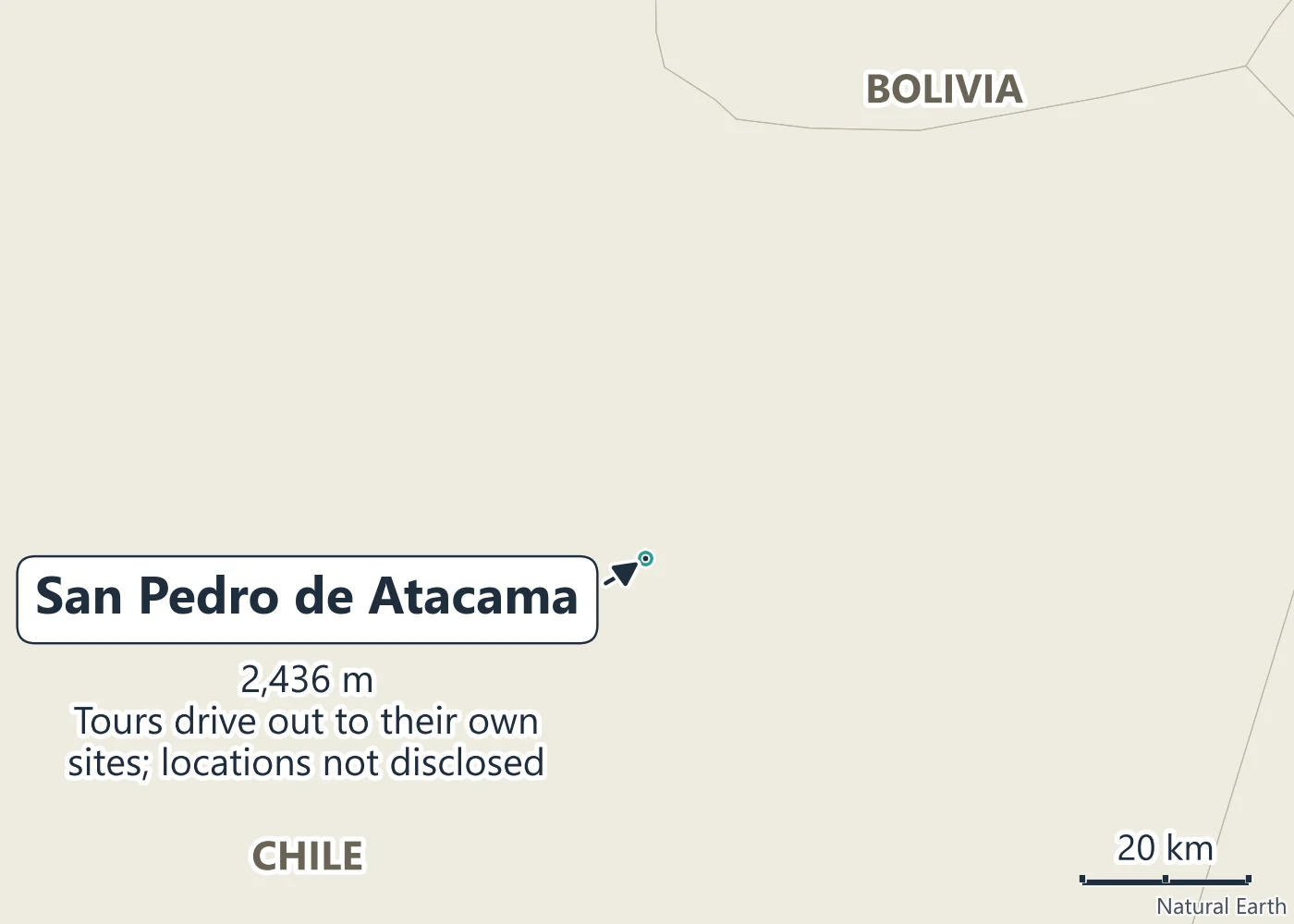Map of San Pedro de Atacama near the Bolivian border